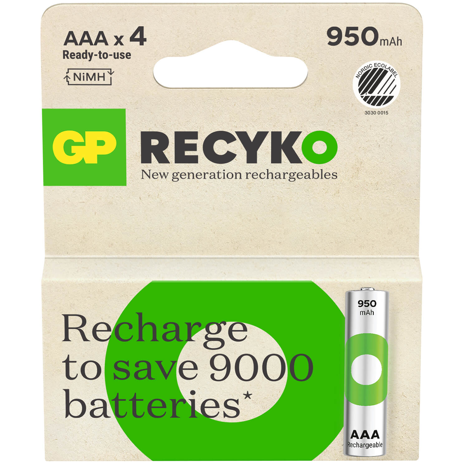 gp-gp-recyko-nimh-battery AAA HR03 950mAh 4-pack